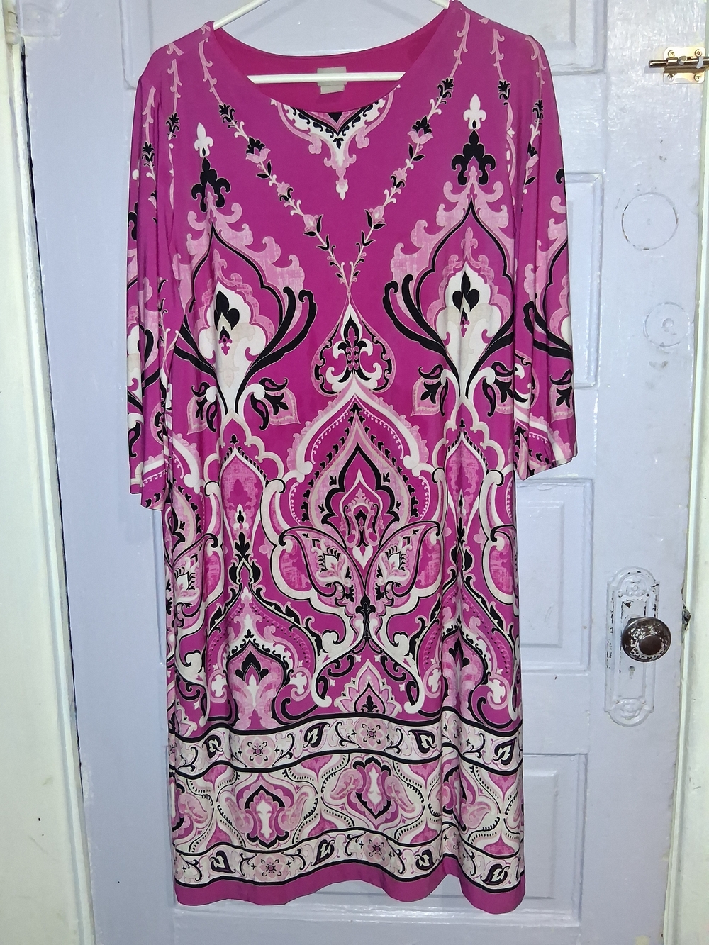 Chico's Fuchsia Pink Paisley-Print Long Sleeve Dress